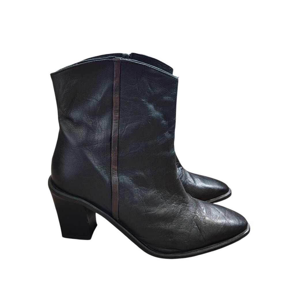 Free People Black Leather Ankle Boots Womens Size 11 Block Heel Minimalist 90s